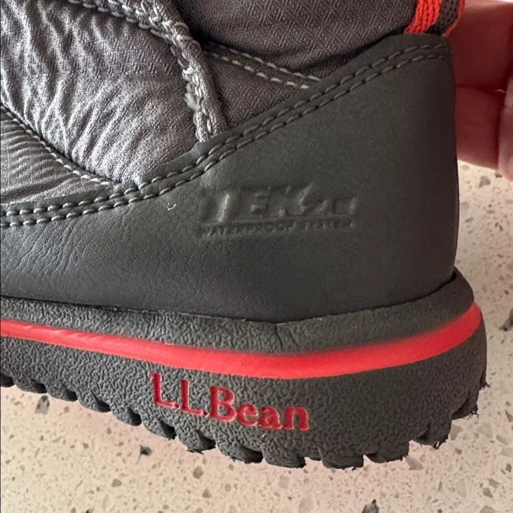 L.L. Bean PRIMALOFT Waterproof Kids' Toddler Snow Boots Gray Orange Trim Size 9